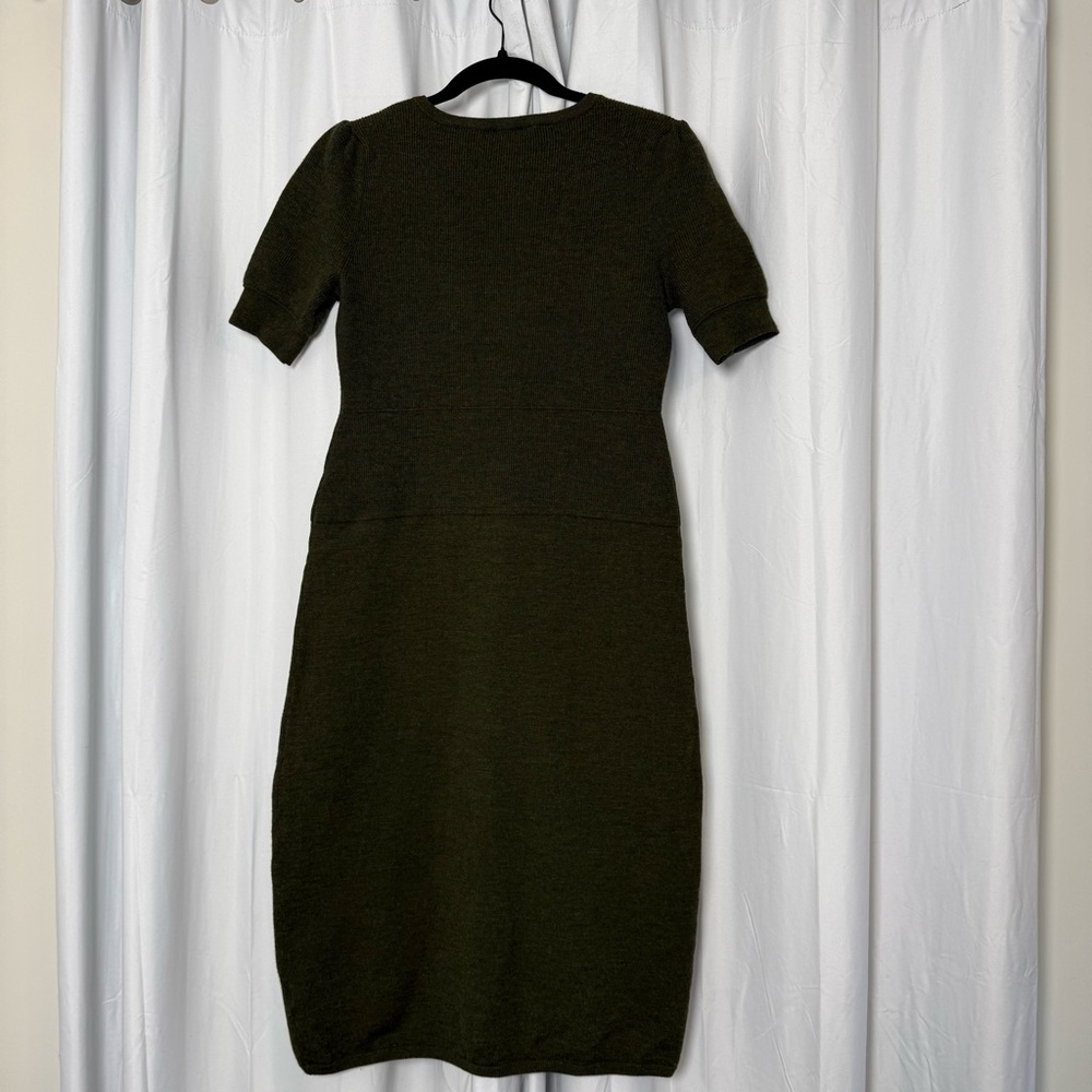 Talbots Olive Green Ribbed Knit Midi Dress Workwear Small - Picture 10 of 14